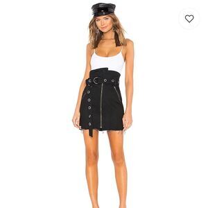 GIRLFRIEND Revolve Ava Paper Bag Moto Skirt in Blackout